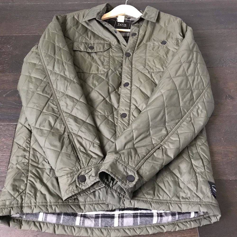 TAVIK QUILTED OLIVE DRAB JACKET FLANNEL LINED.